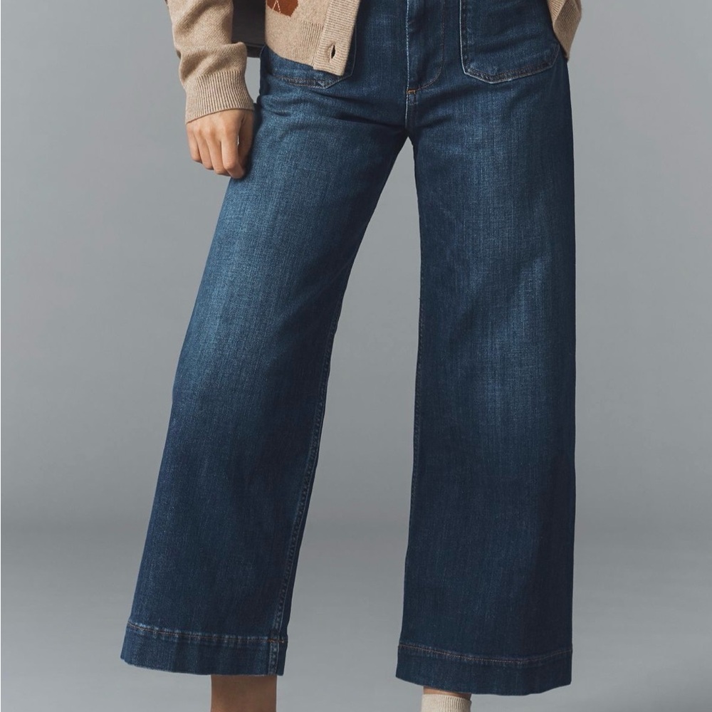 Maeve Dark Blue Wide Crop Jeans
